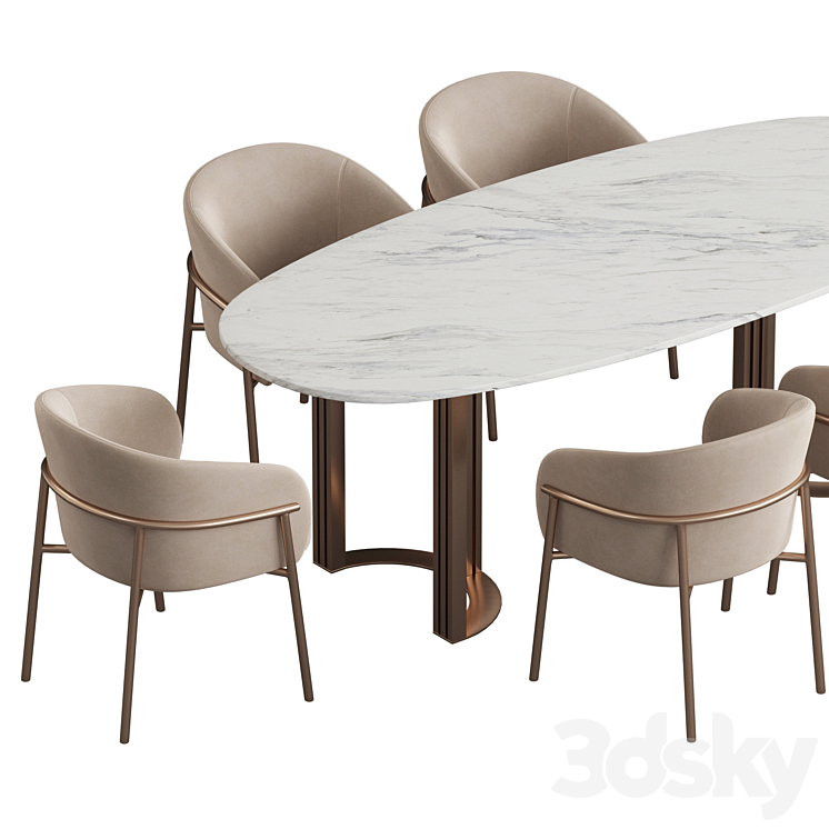Hudkoff Lord table Rimo chair Dining set 3DS Max Model - thumbnail 2
