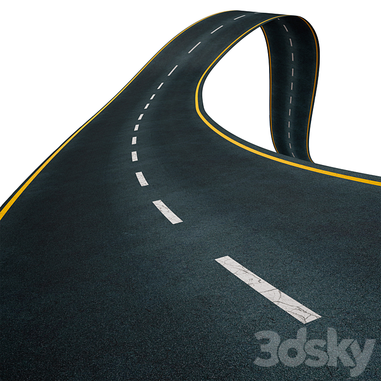 Editable winding asphalt two lane road with markings 05 3D Model