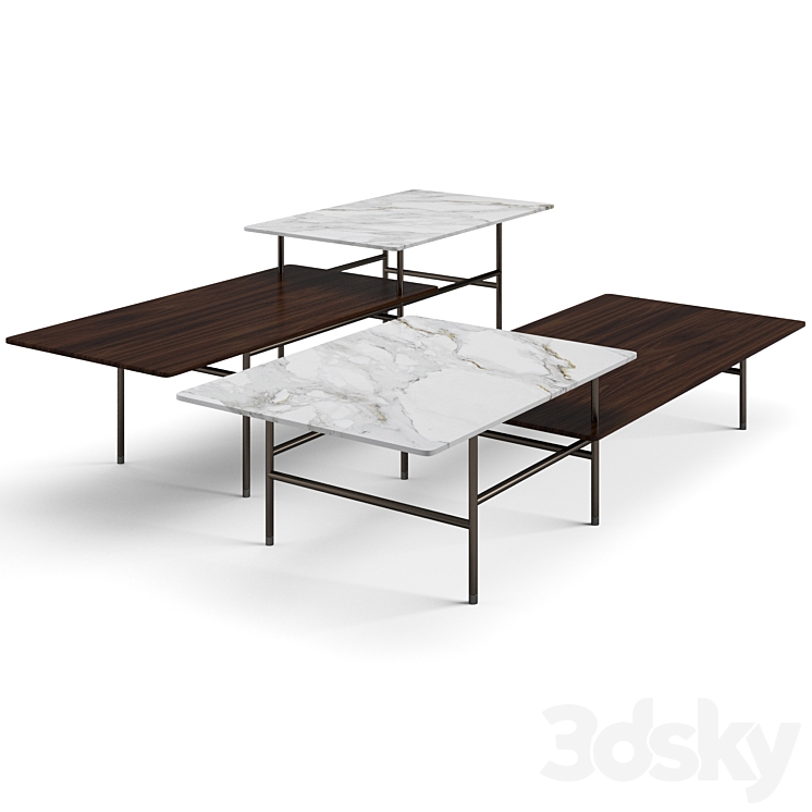 Minotti Lelong double coffee tables set 3D Model