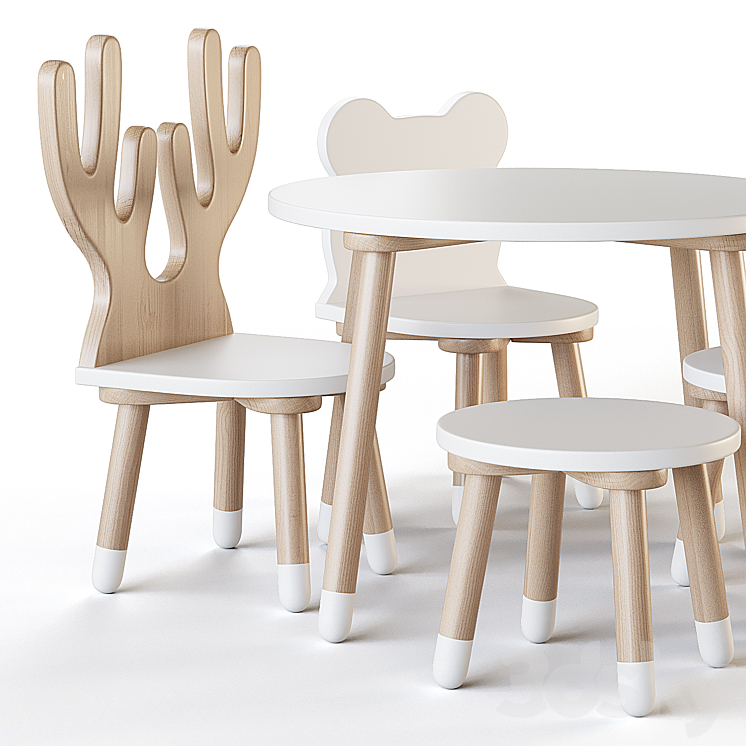 Smile Artwood table and chairs for nursery 3D Model