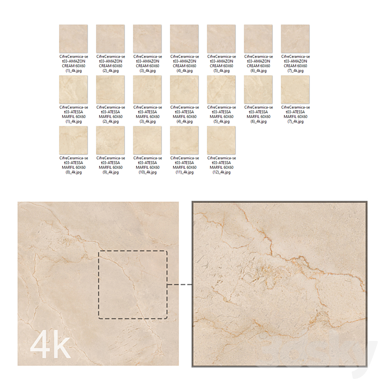 Cifre Ceramica Set 03 - Bundle - 2 types: Beige and Cream marble \/ 4k 3DS Max