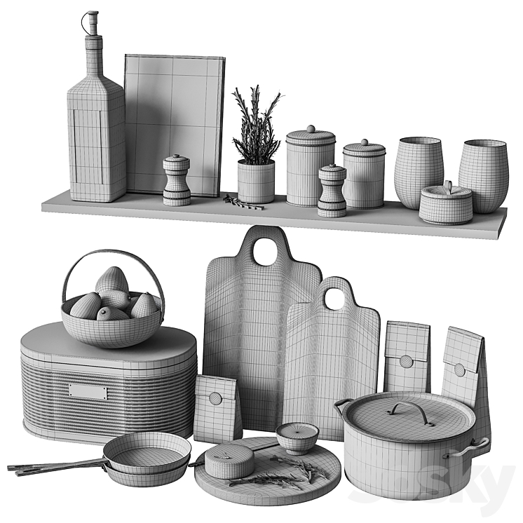 Kitchen decor set copper and black Other kitchen accessories 3D model