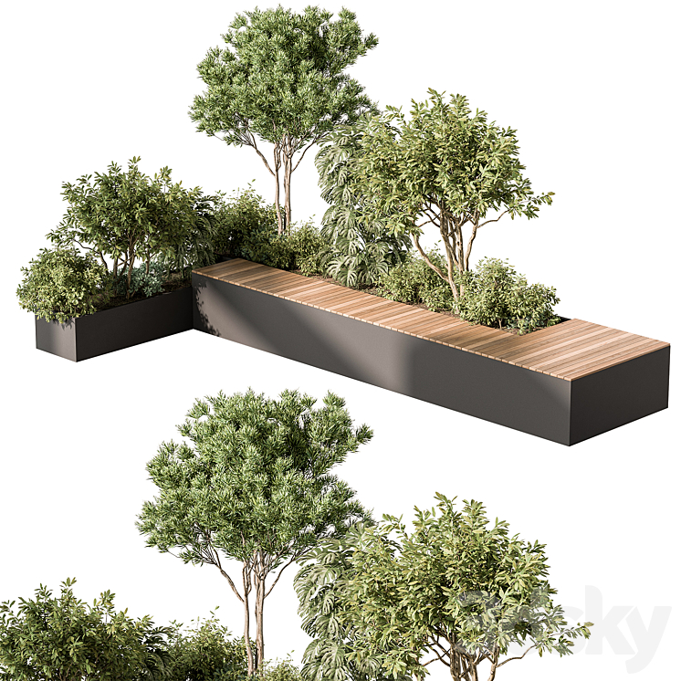 Urban Furniture Bench with Plants 52 3D Model