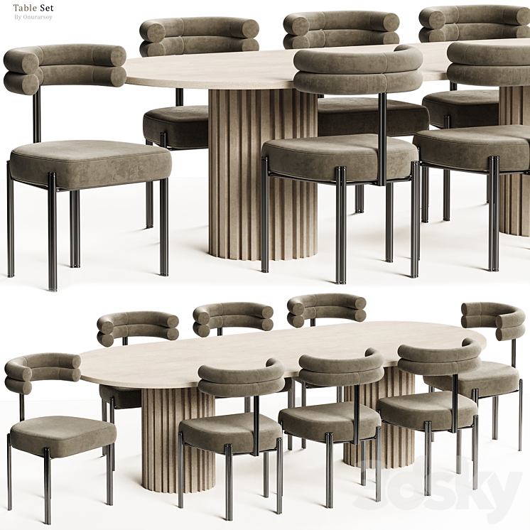 Gian Chair with Huxley Dining Table Set 3DS Max Model - thumbnail 1