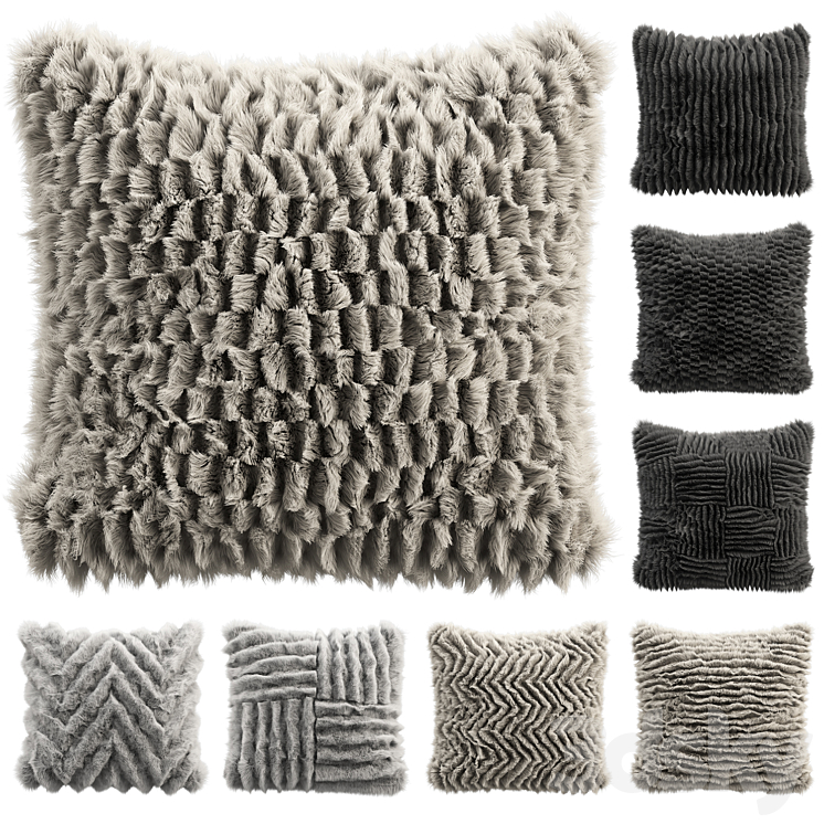 Fur pillow set 4 3D Model