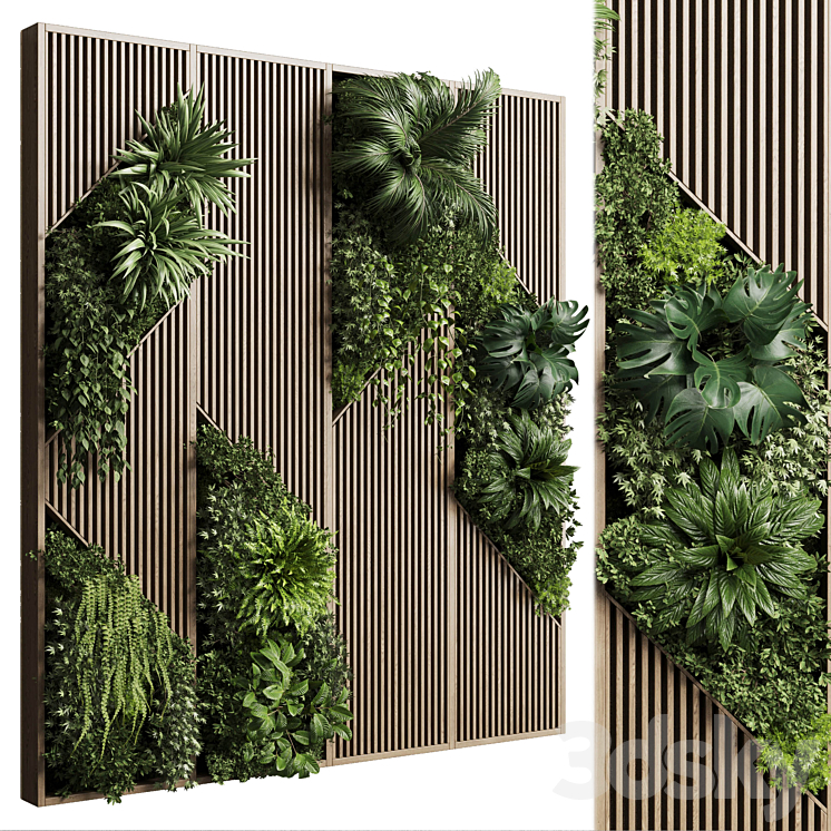 Vertical Wall Garden With Wooden frame – collection of houseplants indoor 41 3D Model