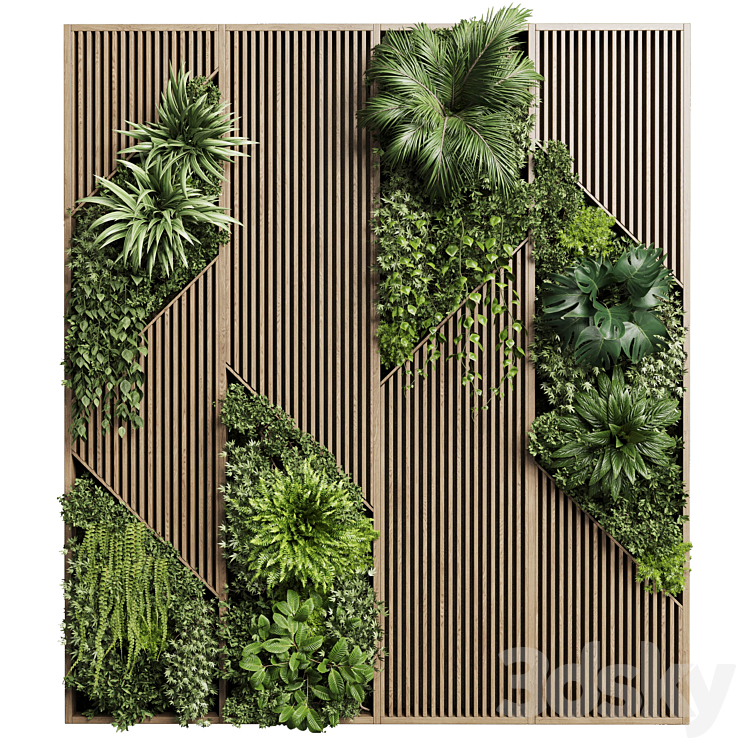 Vertical Wall Garden With Wooden frame – collection of houseplants indoor 41 3DS Max Model - thumbnail 2