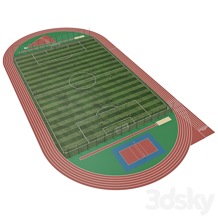Football field with players 3D Model Free