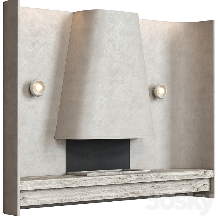 Beige composition with fireplace 3DS Max - thumbnail 2