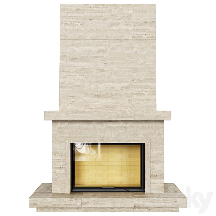 Fireplace insert Astov 12080 (chamotte) in travertine cladding 3D Model