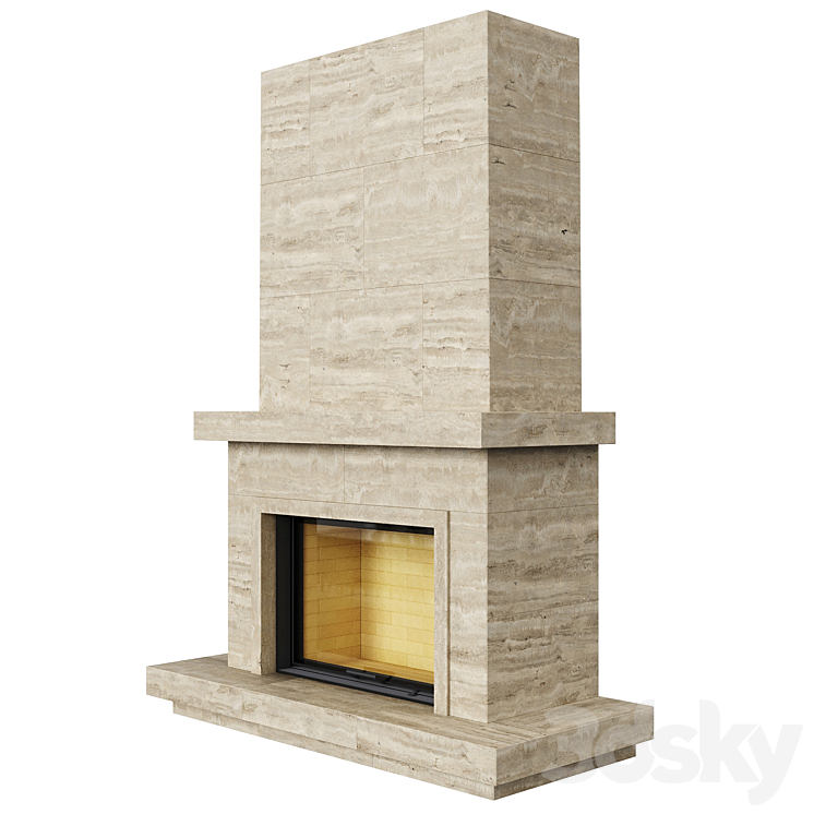 Fireplace insert Astov 12080 (chamotte) in travertine cladding 3D Model