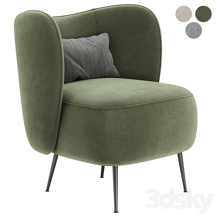 Upholstered Wingback Chair 3DS Max Model - thumbnail 2
