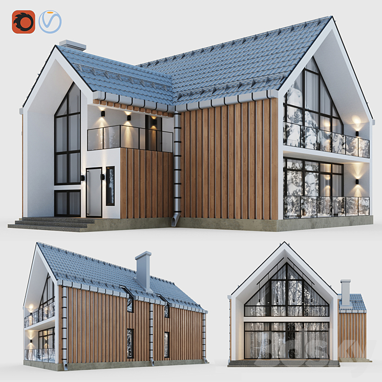 Barnhouse with terraces and balconies 3D Model