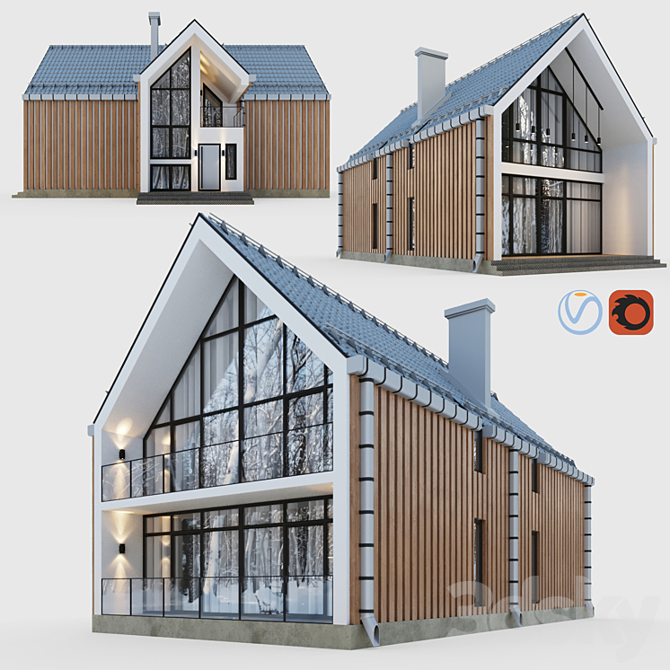 Barnhouse with terraces and balconies 3DS Max - thumbnail 2