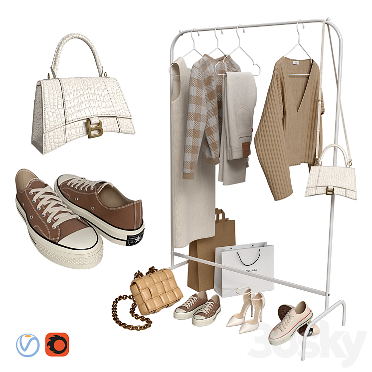 Clothes bags and shoes 3D Model