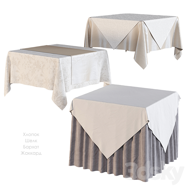 Tablecloth on a square table 3DS Max - thumbnail 1