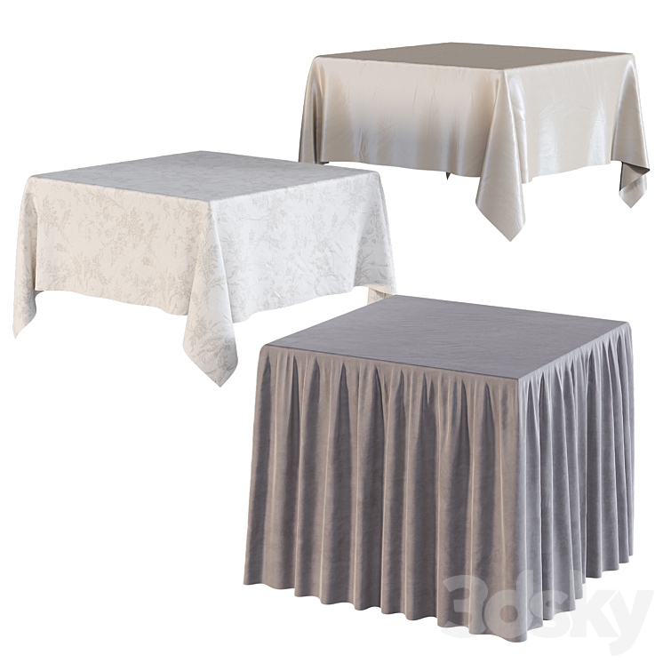 Tablecloth on a square table 3DS Max Model - thumbnail 2