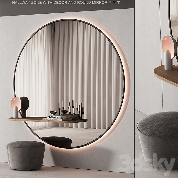 229 hallway zone 06 large round minimal round mirror 01 3D Model
