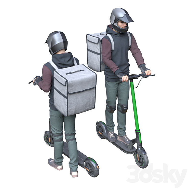 Delievery man on an electric scooter 3D Model