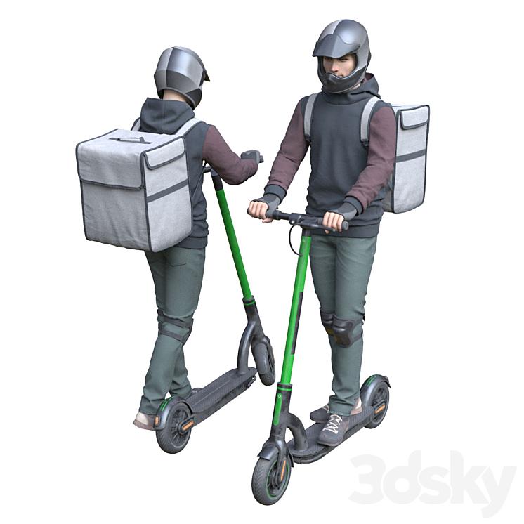 Delievery man on an electric scooter 3DS Max Model - thumbnail 2