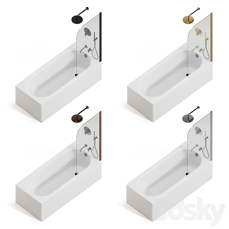 Arblu bath screens + Villeroy & boch bathtubs + Paffoni taps 3DS Max Model - thumbnail 2