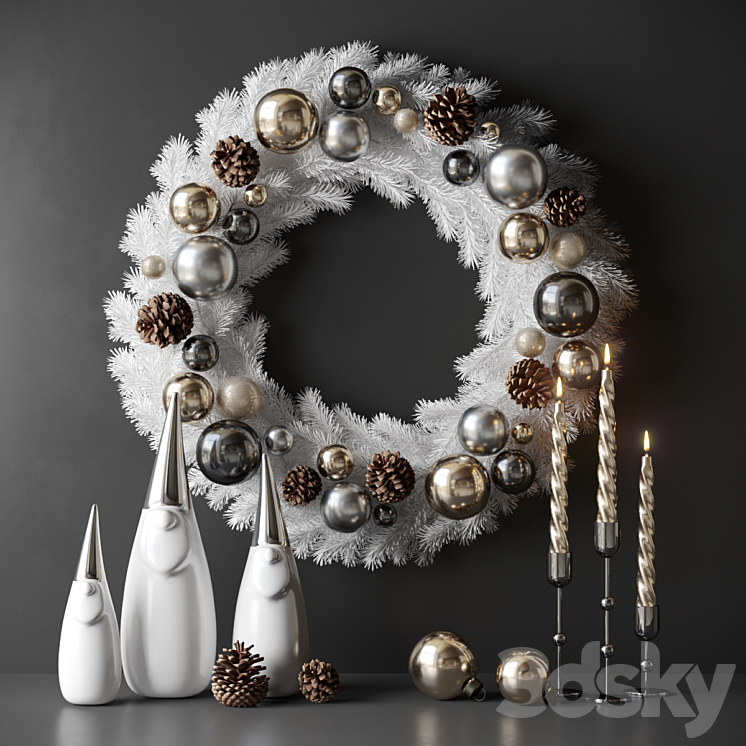 Christmas decor with candles and wreath 3DS Max Model - thumbnail 1