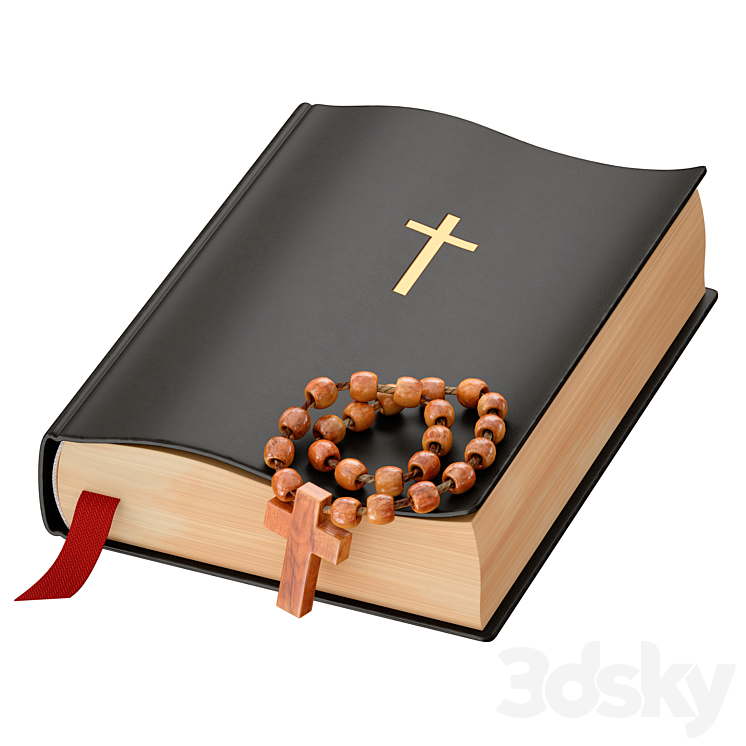 Bible Book Cross with rosary 3D Model Free