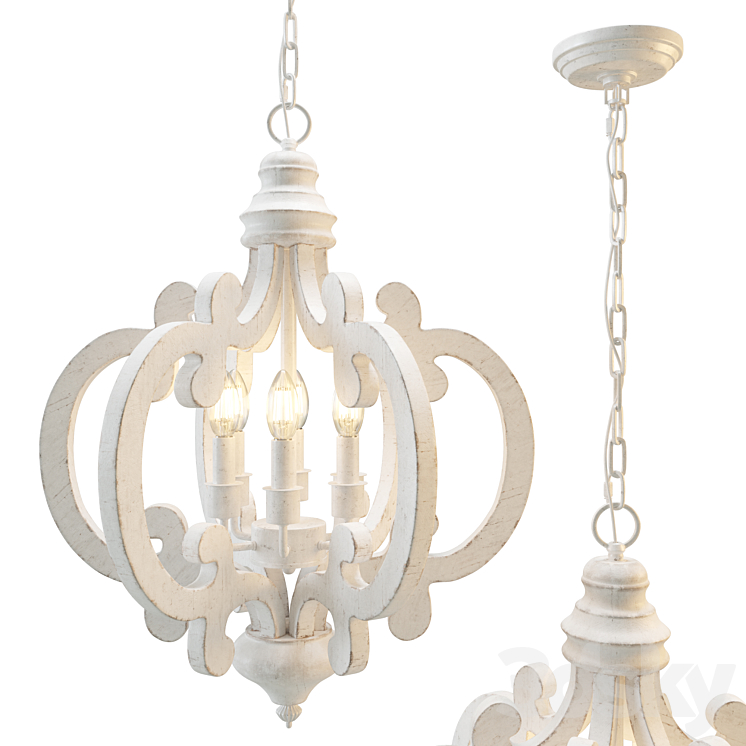 Oaks Aura modern 6 light rustic wood pendant chandelier 3DS Max - thumbnail 1