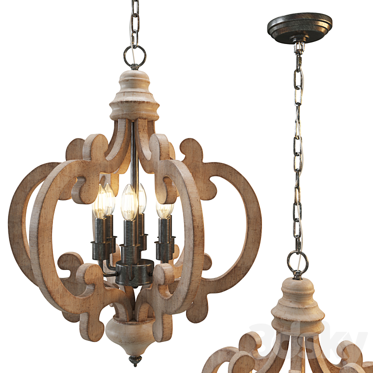Oaks Aura modern 6 light rustic wood pendant chandelier 3DS Max Model - thumbnail 2