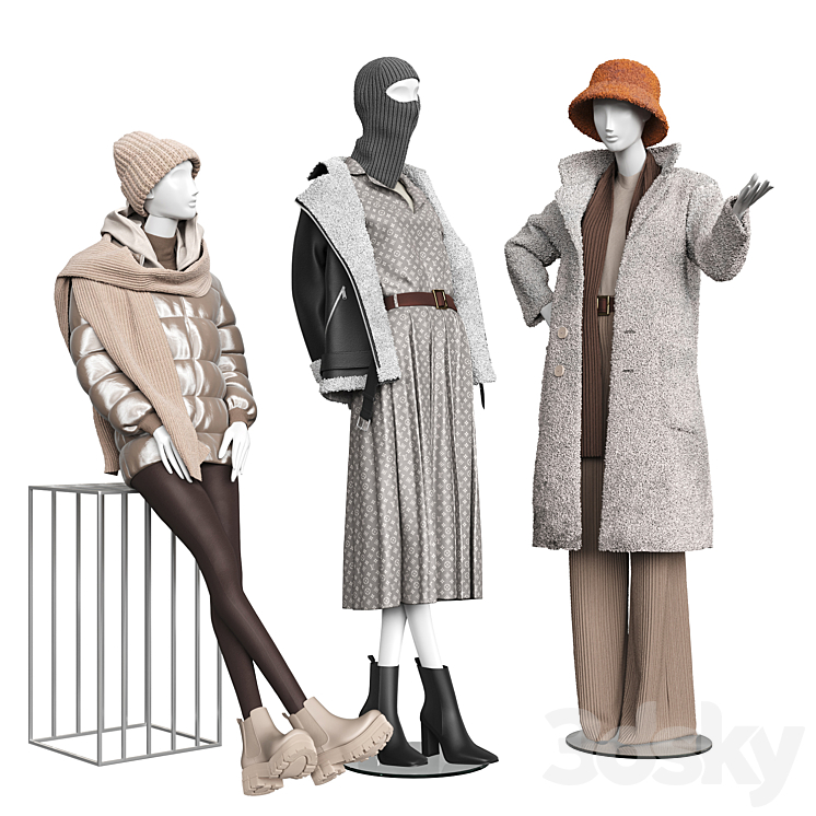 Set of outerwear on mannequins 3D Model