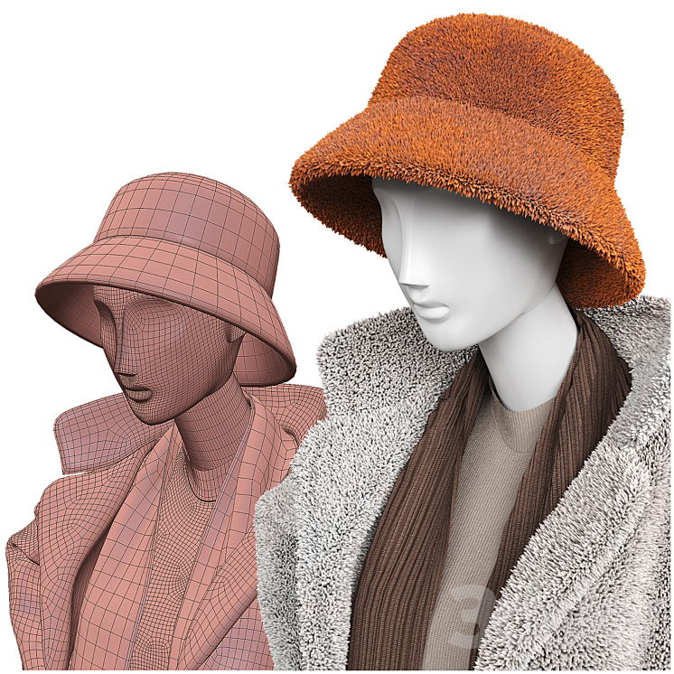 Set of outerwear on mannequins 3D Model Free