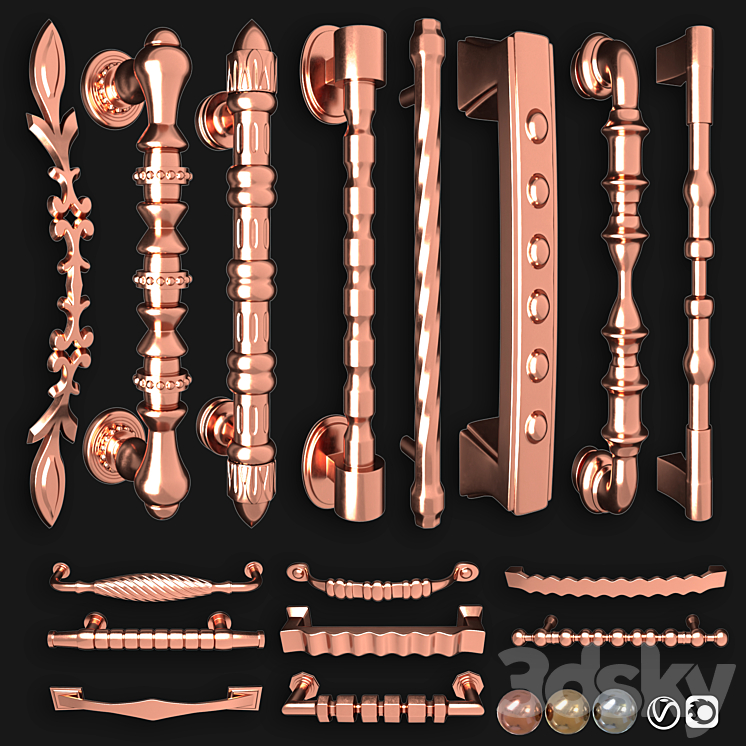 Collection of door knobs and handle-set 006 3D Model Free