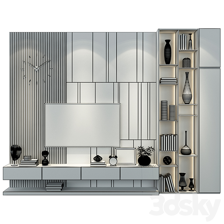Plywood TV Shelf YTR80 TV Wall 3D model