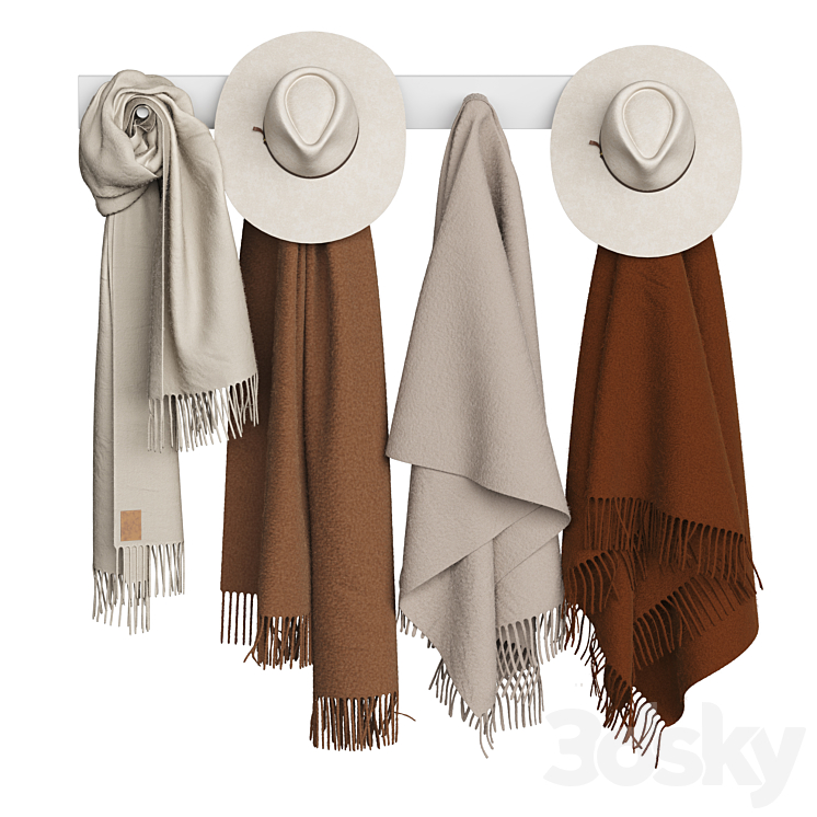 Hats and scarves on a hanger 3D Model