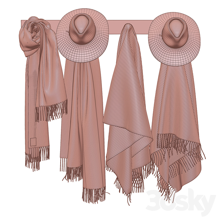 Hats and scarves on a hanger 3DS Max Model - thumbnail 2