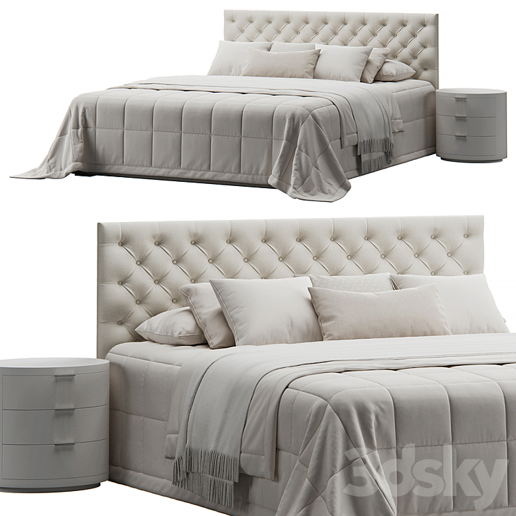 Tufted Beige Headboard Bed 3DS Max - thumbnail 1