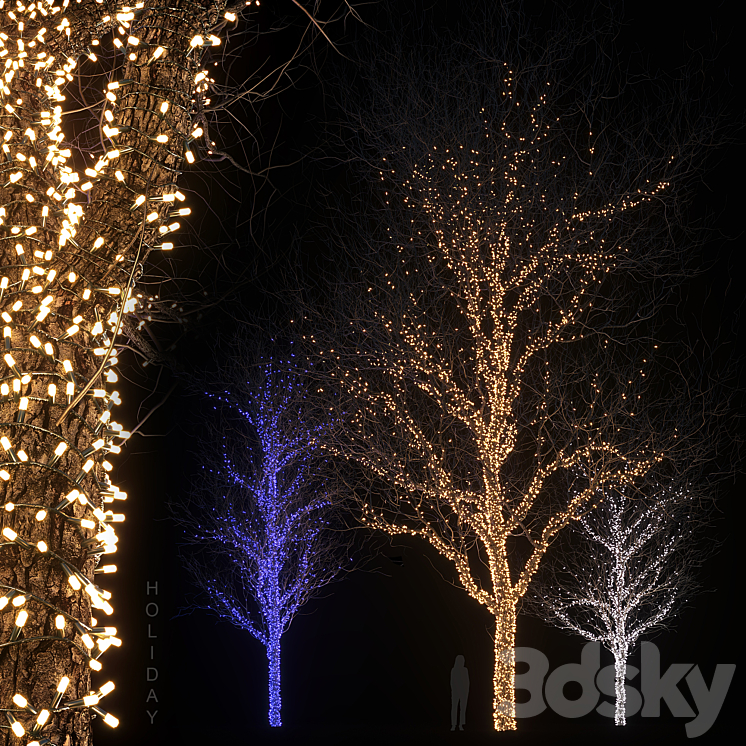 Holiday glowing trees 3D Model
