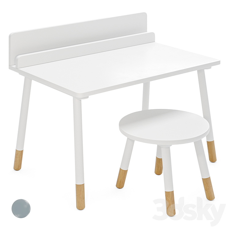 Dunelm Small White Desk and Stool Set Table + Chair 3D model
