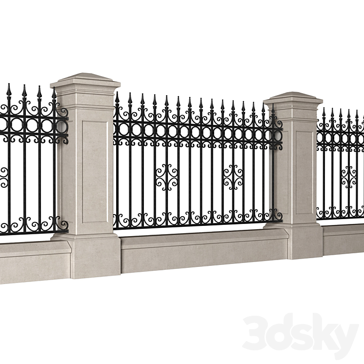 Fence in classic style with wrought iron railing.Entrance to the house.Wrought Iron Entry Gate 3DS Max - thumbnail 2