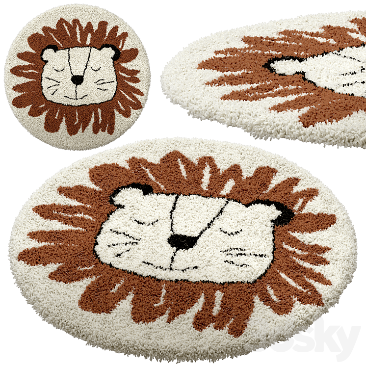 Children's round carpet with the image of a lion Syma 3D Model