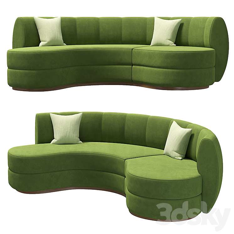 Curved Velvet Sofa in Dark Green Sofa 3D model