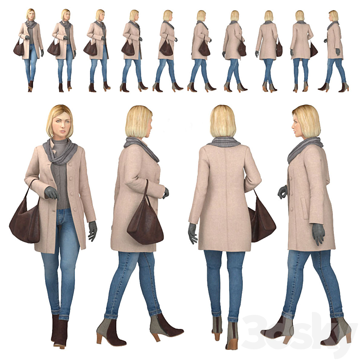 Girl in coat 3D Model