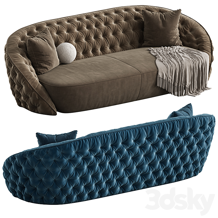 Round blue velvet sofa 3DS Max Model - thumbnail 2