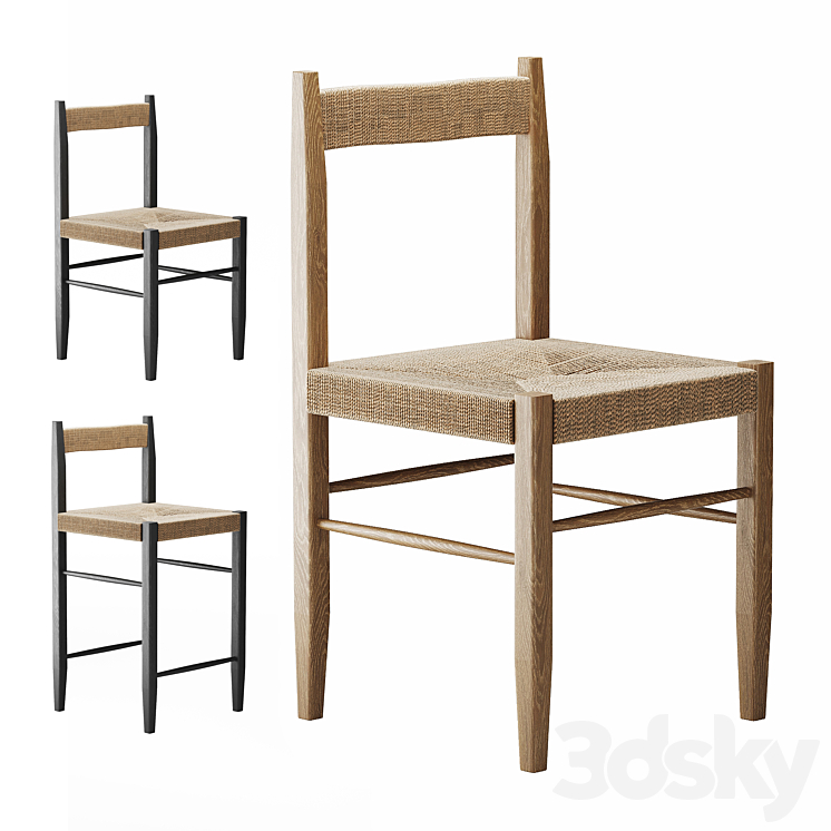 Zara home Ash wood chair and bar stool 3DS Max - thumbnail 1