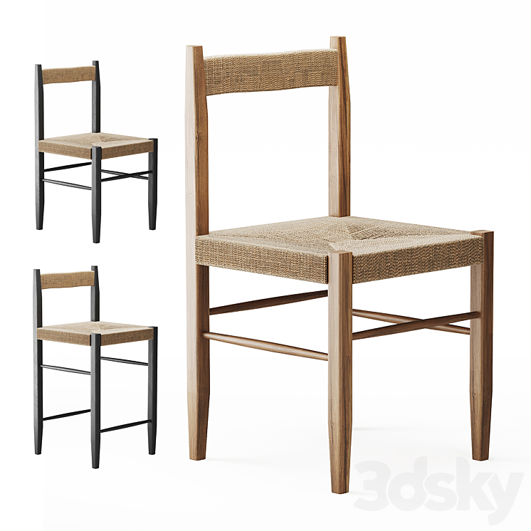 Zara home Ash wood chair and bar stool 3DS Max - thumbnail 2