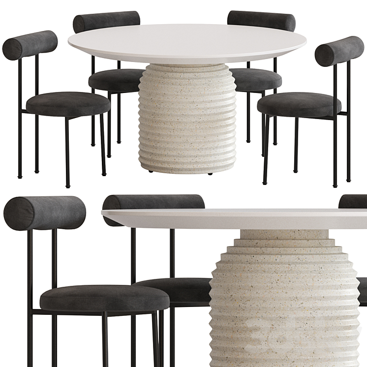 Coco Republic Gothenburg Dining Chair and Mueller Table 3DS Max Model - thumbnail 1