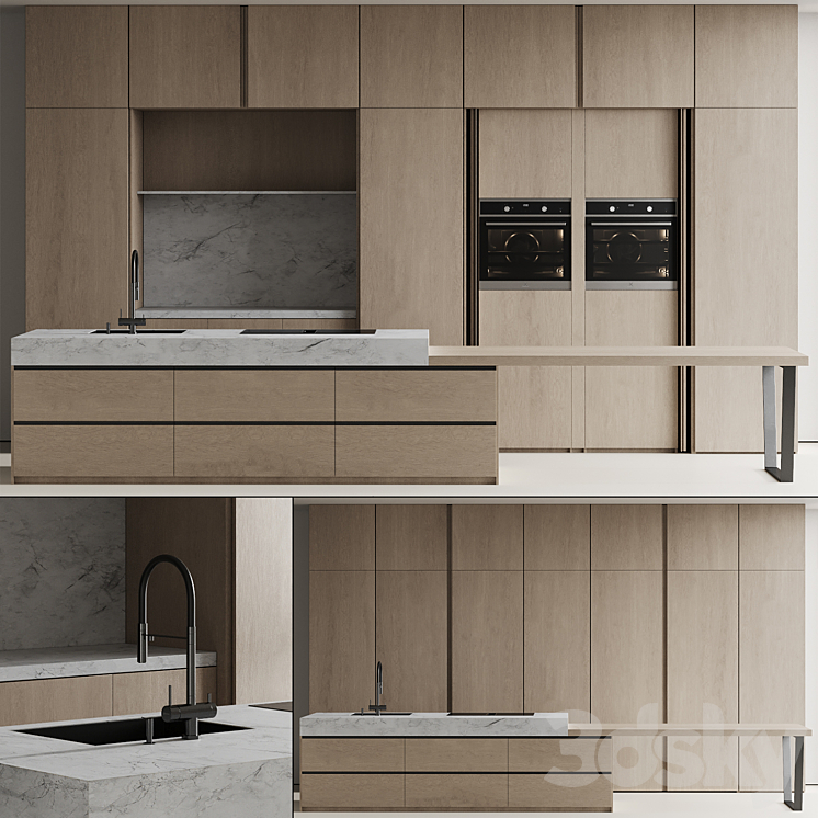 Modern kitchen with island 11 3DS Max Model - thumbnail 2