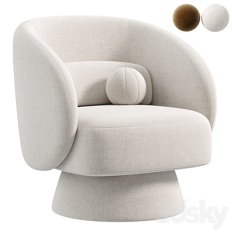 Saboor Upholstered Swivel Barrel Chair 3DS Max Model - thumbnail 1