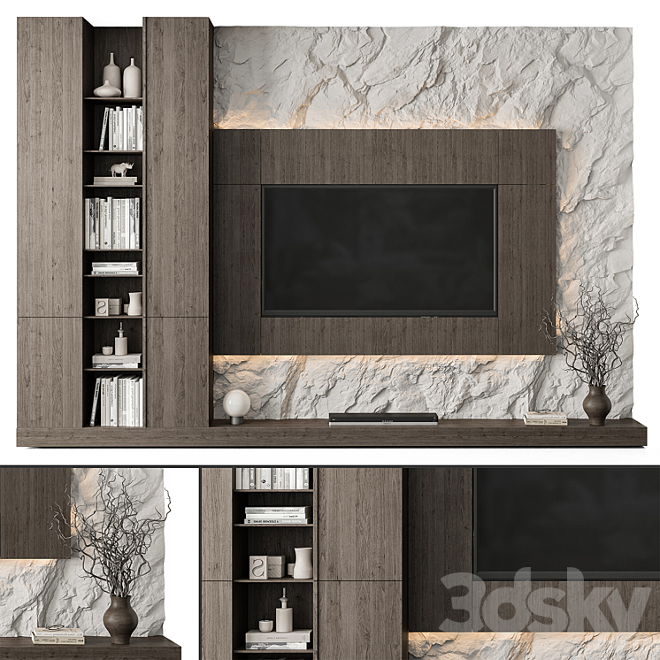 TV Wall Rock Wall and Wood – Set 78 3D Model