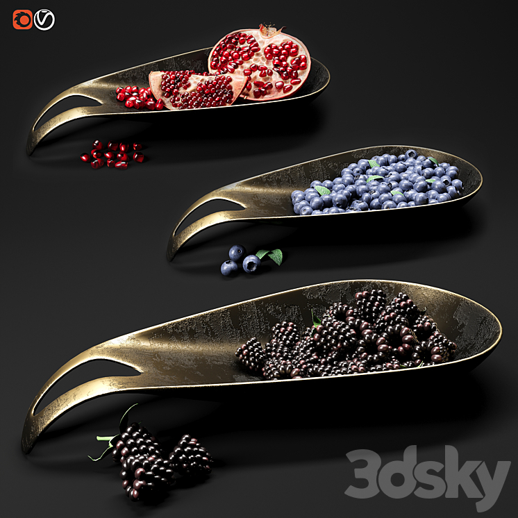 Dish with berries and fruits 3D Model